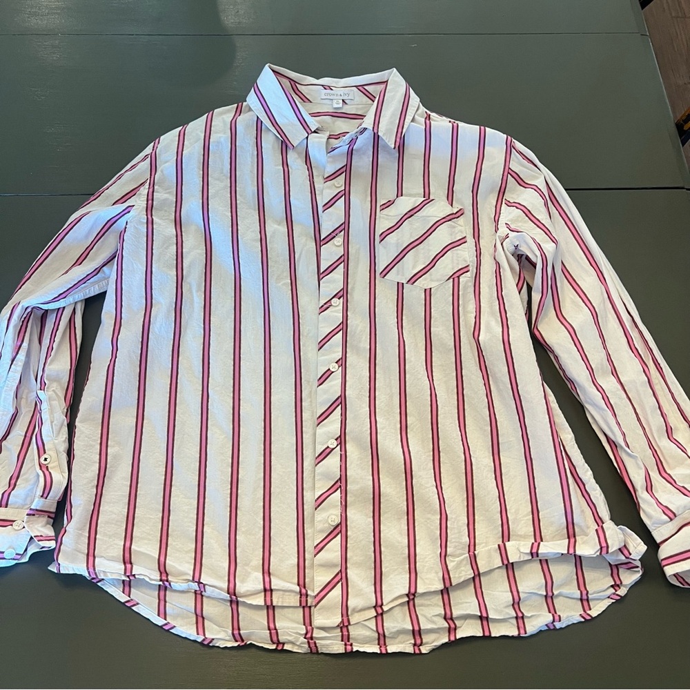 Pink Striped Cotton Button Down XL